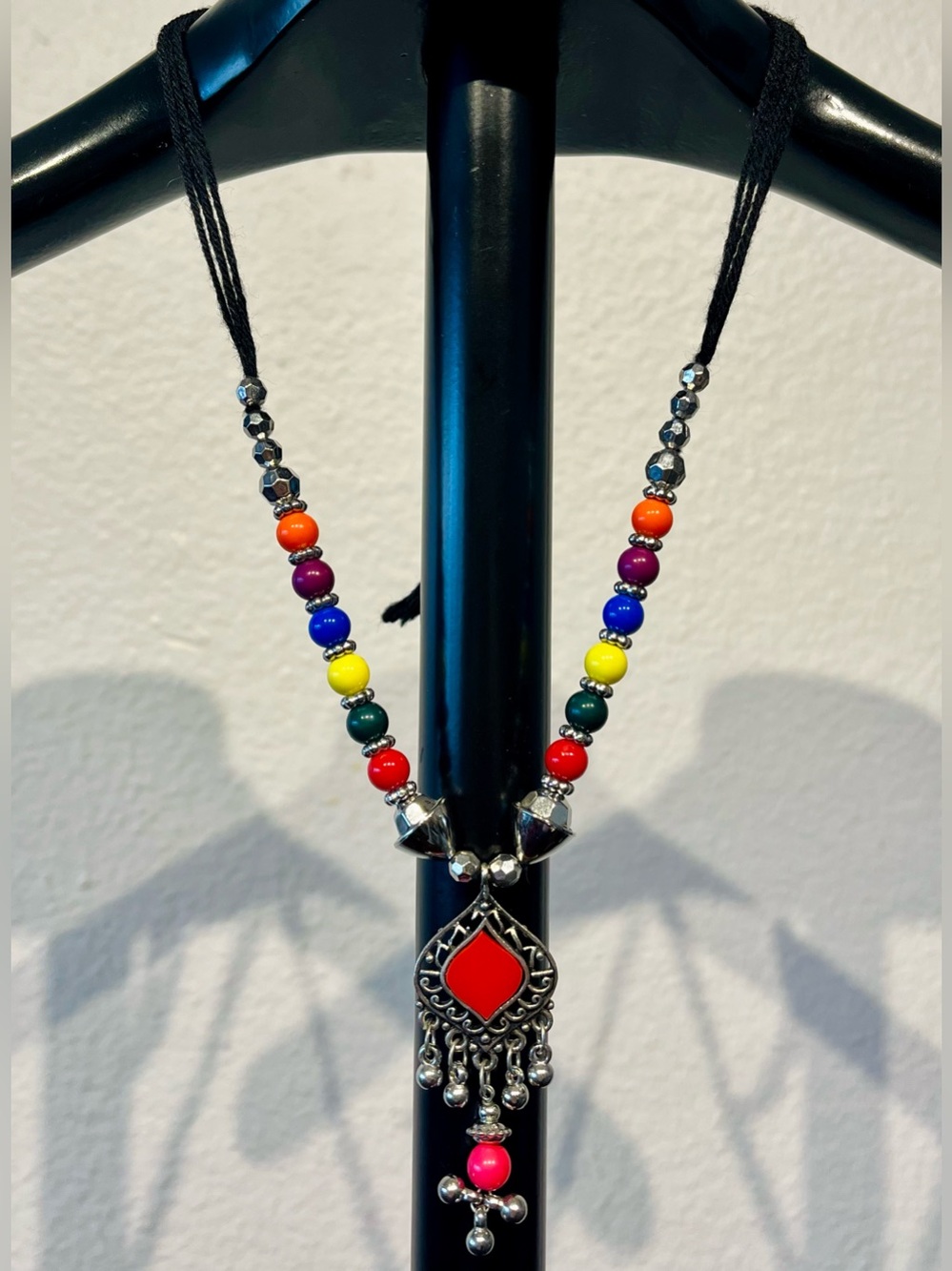 Handmade Red Pendant Colorful Multi-Bead Necklace